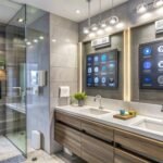 Smart home automations: Modern bathroom with smart home technology.