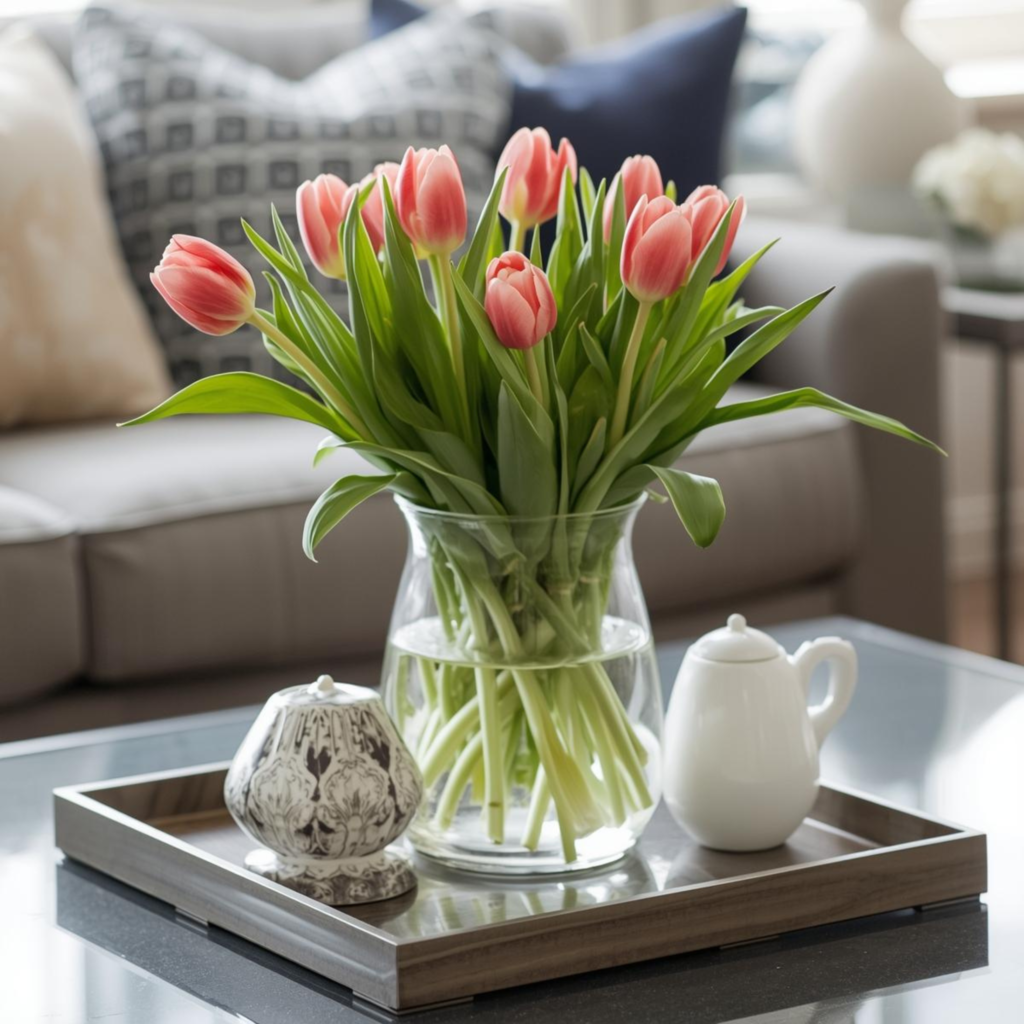 Style a Coffee Table with Fresh Tulips - Fresh Spring Decor Ideas