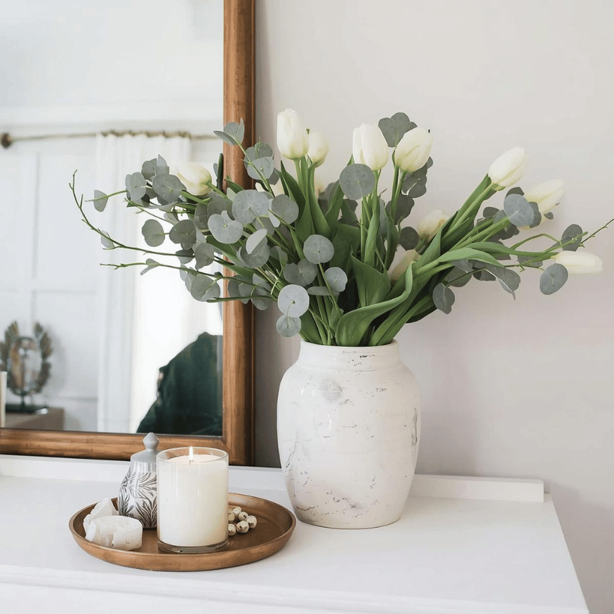 Style a Simple Ceramic Vase with Tulips - Mantel Piece Decor Ideas