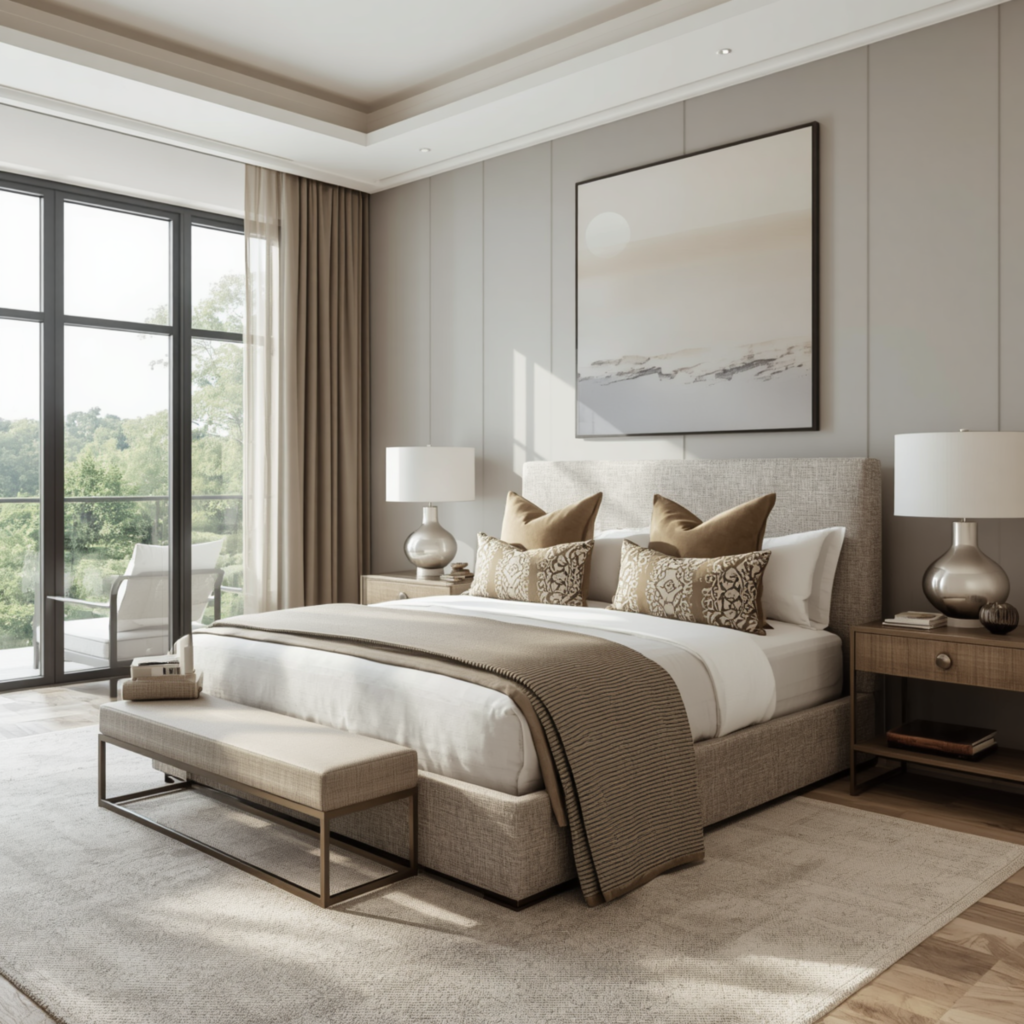 decorative pillows on a bed