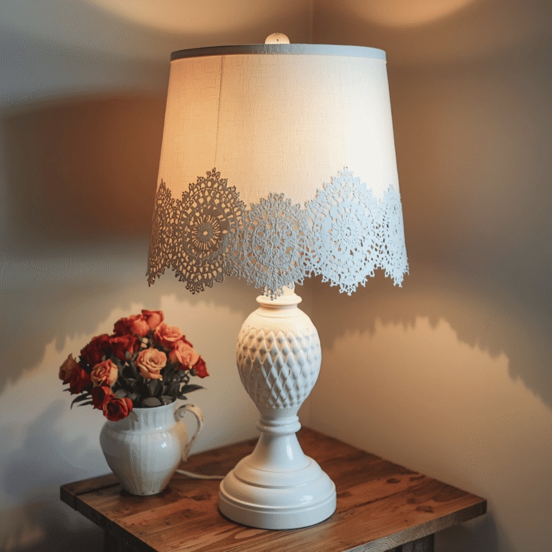 DIY Doily Old Lampshade Makeover Using Thrifted Lace