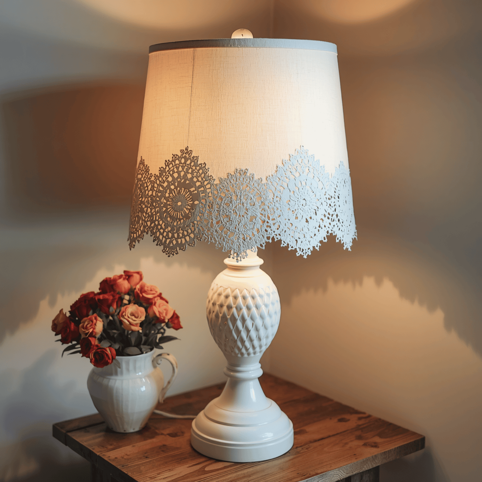DIY Doily Old Lampshade Makeover Using Thrifted Lace