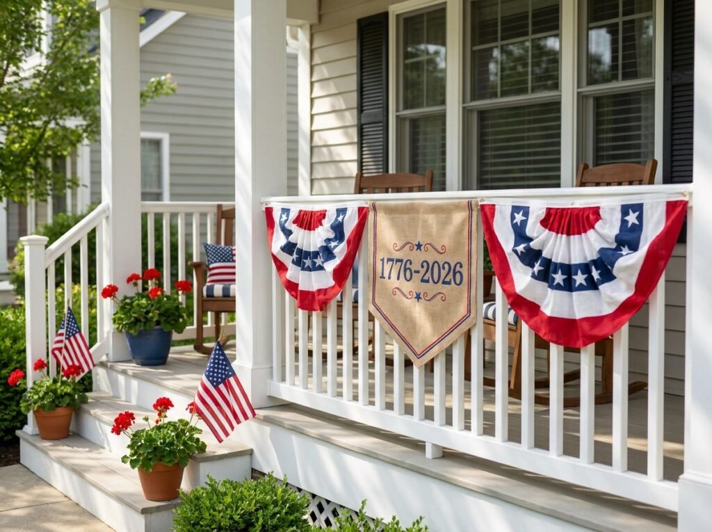 Front Porch Makeover: Patriotic front porch with bunting