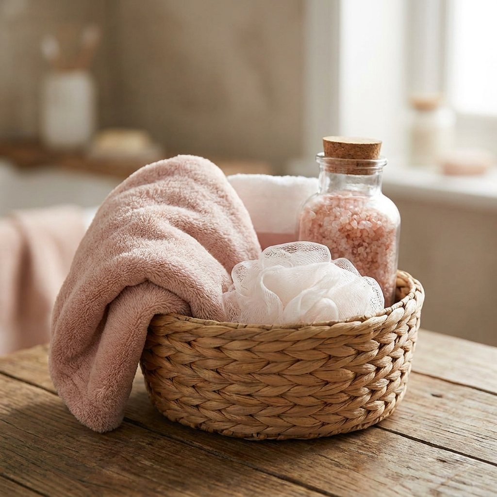 bubble bath gift basket with hair towel wrap and bath soak