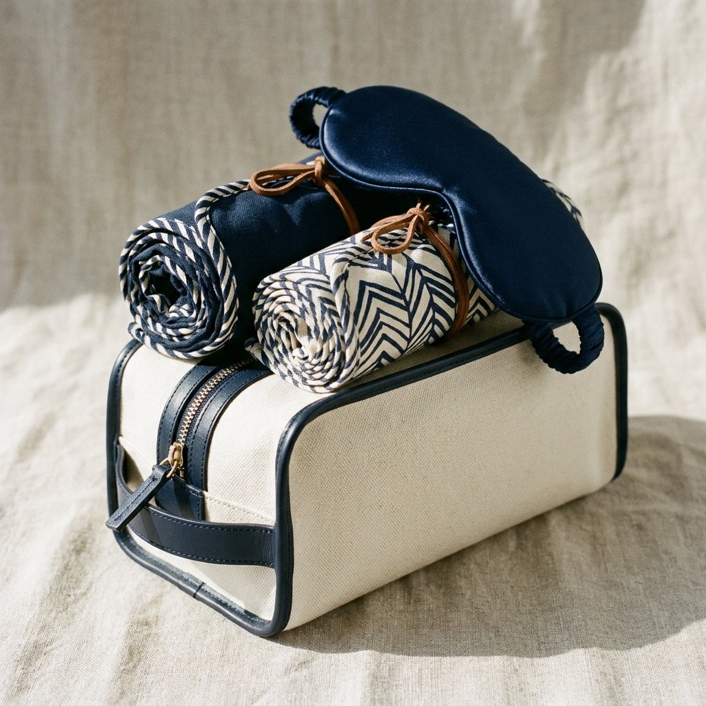 travel gift basket with toiletry pouch and packing cubes