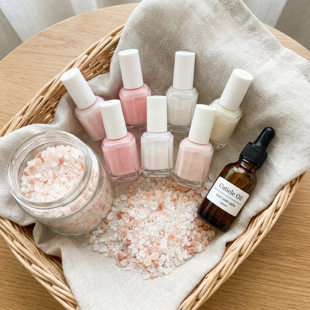 at home manicure pedicure gift basket with nail polish and foot soak