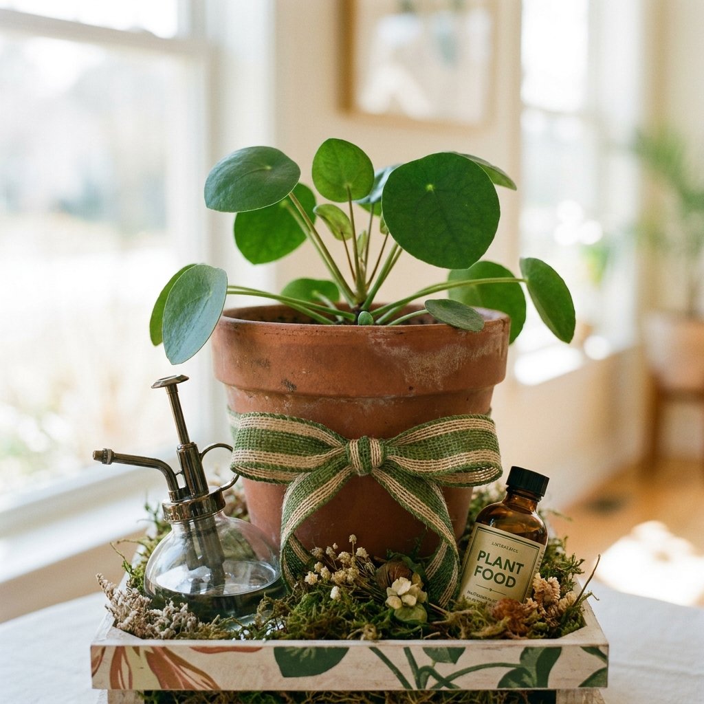 plant lover gift basket with potted plant and mister