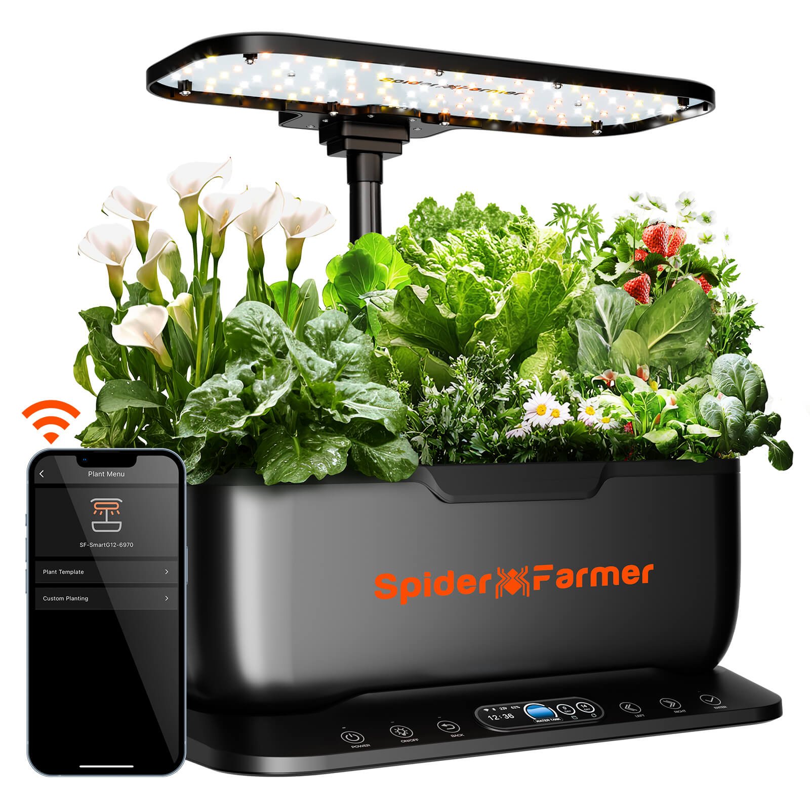 2026 Spider Farmer SmartG12 Hydroponic Gardening System Kit,APP & Wifi Controlled,36W LED Grow Light,12 Pods Indoor Herb Garden,6L Water Tank